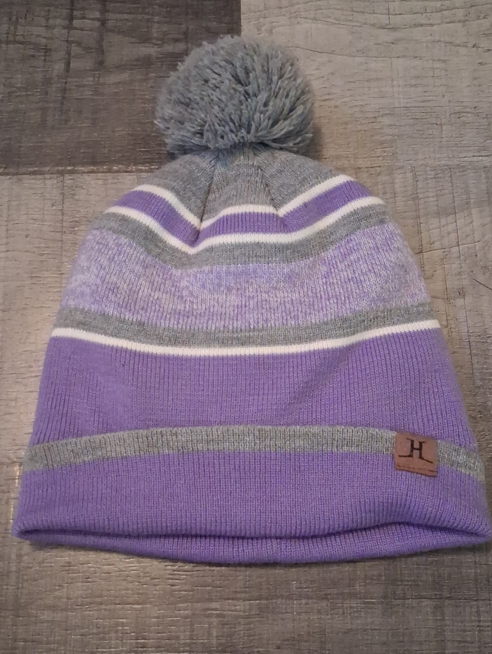Kids Purple & Gray Pom Beanie